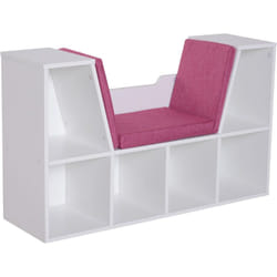 Homcom - Bibliothèque banc 2 en 1 design contemporain 6 casiers 3 coussins fournis 102L x 30l x 61H cm blanc rose