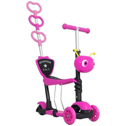 Trottinette pour enfants trottinette 3 roues évolutive 3 en 1 hauteur guidon réglable canne telescopique selle dossier amovible rose