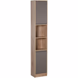 Description générale Ce sublime meuble colonne de salle de bain bicolore chêne clair et gris, équipé de 2 placards porte avec ...