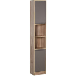 Homcom - Meuble colonne rangement salle de bain style cosy dim. 30L x 24l x 170H cm 2 portes étagère 2 niches chêne clair gris