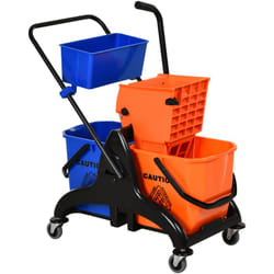 Chariot de lavage chariot de nettoyage professionnel presse à mâchoire 2 seaux + rangement orange bleu