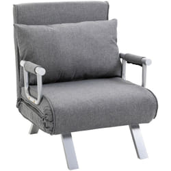 Fauteuil chauffeuse canapé-lit convertible 1 place déhoussable grand confort coussin pieds accoudoirs métal lin gris clair