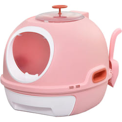 Maison de toilette portable pour chat tiroir à litière coulissant porte battante lucarne + pelle fournis dim. 47L x 55l x 44H cm rose