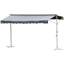 Store double pente manuel rétractable inclinaison réglable métal époxy blanc polyester imperméabilisé anti-UV gris dim. 3,95L x 2,98l x 2,55H m