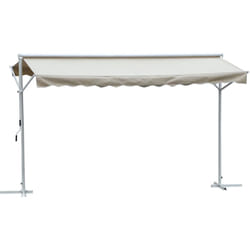 Store double pente manuel rétractable inclinaison réglable acier époxy blanc polyester imperméabilisé anti-UV beige dim. 4,50L x 3,40l x 2,55H m