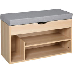 Homcom - Meuble chaussures banc à chaussures 2 niveaux rangement, niche + coffre intégré avec coussin beige gris