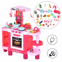 Jeu dimitation de cuisine pour enfant - HOMCOM - Recettes - 38 accessoires - Sons et lumières - Rose