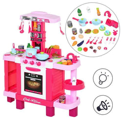 Jeu dimitation de cuisine pour enfant - HOMCOM - Recettes - 38 accessoires - Sons et lumières - Rose