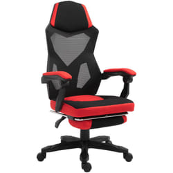 Fauteuil gaming chaise gamer dossier et hauteur réglable roulettes pivotantes repose-pied tissu maille rouge noir