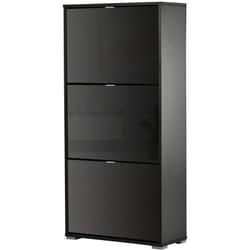 Homcom - Meuble à chaussures 3 portes abattantes 3 compartiments mdf noir laqué