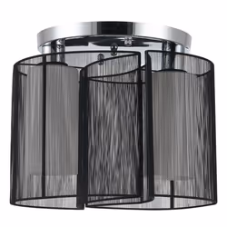 Plafonnier 2 lampes design contemporain filaire dim. Ø47 x 33H cm métal chromé verre toile noir 47x47x33cm Noir