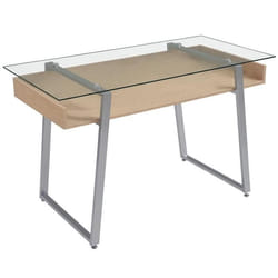 Bureau dOrdinateur Table Informatique avec Plateau Verre Trempé Étagère de Rangement Support en Métal 120 x 60 x 745 cm