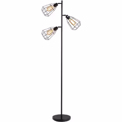 Homcom - Lampadaire design industriel 3 ampoules max. 40 w abat-jour cage métal noir