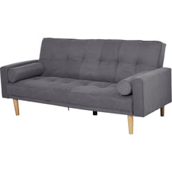Canapé convertible 3 places design scandinave dossier inclinable 3 positions pieds bois tissu lin gris