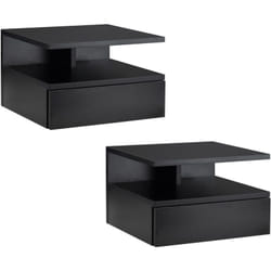 Homcom - Lot de 2 tables de chevet murales - lot de 2 tables de nuit - tiroir coulissant, niche et plateau - panneau particules noir