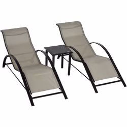 Ce superbe lot de 2 bains de soleil design contemporain accompagné d'une jolie table basse avec plateau en verre trempé subli ...