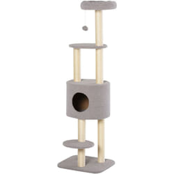 Arbre à Chats avec Griffoir Niche Poteaux Peluche Haute Densité 45L x 40L x 148H cm Gris - Pawhut
