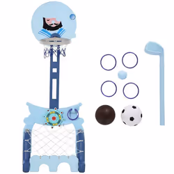 Panier de Basket pour Enfants but de foot hockey jeu dadresse 4 en 1 Hauteur Réglable HDPE Bleu