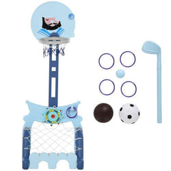 Panier de Basket pour Enfants but de foot hockey jeu dadresse 4 en 1 Hauteur Réglable HDPE Bleu