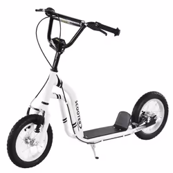 Trottinette patinette enfant grands pneus guidon réglable 2 freins béquille blanc