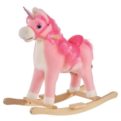 Cheval à bascule modèle licorne avec sons authentiques selle grand confort bois de peuplier rose dim. L74 x l33 x 62H cm