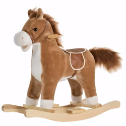 Homcom - Cheval à bascule selle grand confort peluche courte douce bois peuplier brun dim. 65L x 32,5l x 61H cm