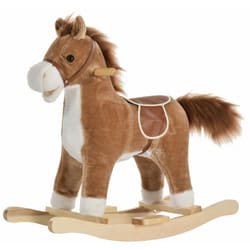 Homcom - Cheval à bascule selle grand confort peluche courte douce bois peuplier brun dim. 65L x 32,5l x 61H cm
