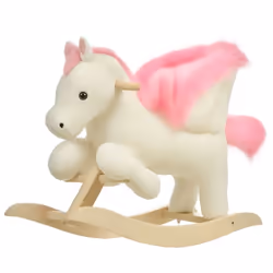 Cheval à bascule musical en bois peuplier blanc et rose pour enfant de 18 mois et plus