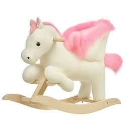 Cheval à bascule musical en bois peuplier blanc et rose pour enfant de 18 mois et plus