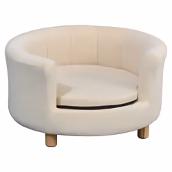 Canapé chien lit pour chien chat avec accoudoirs coussin moelleux pieds bois massif dim. 65 x 64 x 37 cm velours crème 65x64x ...