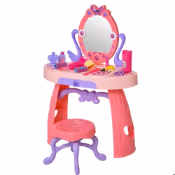 HOMCOM Coiffeuse Enfant avec Tabouret et lumières et Sons Rose dim. 49L x 23l x 69H cm