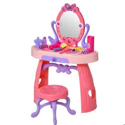HOMCOM Coiffeuse Enfant avec Tabouret et lumières et Sons Rose dim. 49L x 23l x 69H cm