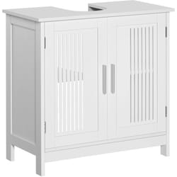 Kleankin - Meuble vasque - meuble sous-vasque - 2 portes rainurées avec étagère réglable - poignées alliage aluminium - dim. 60L x 30l x 60H cm - mdf