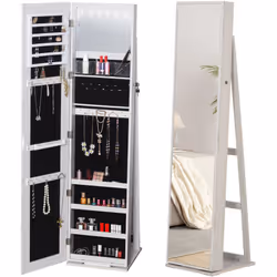 Description générale Cette armoire à bijoux multi-rangements sur pied avec miroir frontal et éclairage LED est idéale pour ra ...