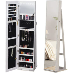 Homcom - Armoire à bijoux avec miroir sur pied multi-rangements éclairage led blanc dim. 38L x 38l x H157 cm