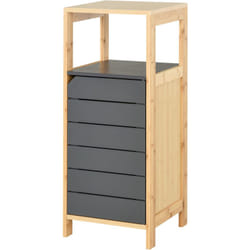 Homcom - Meuble colonne rangement salle de bain style cosy dim. 32L x 30l x 80H cm porte étagères niche bambou gris