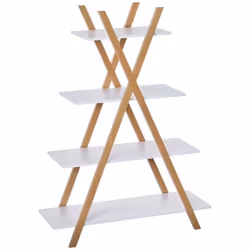 Étagère en bambou de salle de bain design pyramidal - étagère de rangement 4 niveaux - dim. 80L x 33l x 109H cm - MDF blanc