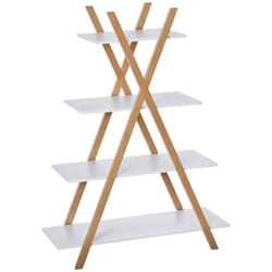 Étagère en bambou de salle de bain design pyramidal - étagère de rangement 4 niveaux - dim. 80L x 33l x 109H cm - MDF blanc