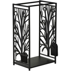 HOMCOM Porte bûches - Range bûches Serviteur de cheminée Arbre - Multi Accessoires étagère 46L x 29l x 70H cm Acier Noir