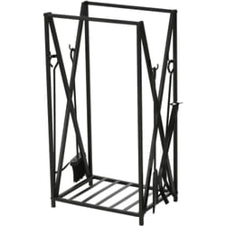 Homcom - Serviteur de cheminée - porte bûches - range bûches multi accessoires étagère 46L x 30l x 76H cm acier noir