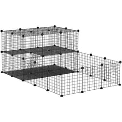 Cage parc enclos rongeurs modulable dim. l 175 x l 105 x h 70 cm 2 niveaux 2 portes rampe résine pp fil métallique noir
