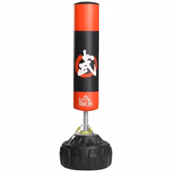 HOMCOM Sac de frappe boxe autoportant punching ball Ø 60 x 180 cm ventouses antidérapantes amortisseurs noir rouge