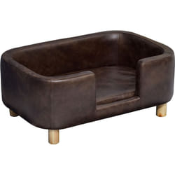 Canapé chien lit pour chien chat avec rebord coussin moelleux pieds bois massif dim. 74 x 48,5 x 31 cm revêtement micro-fibre chocolat