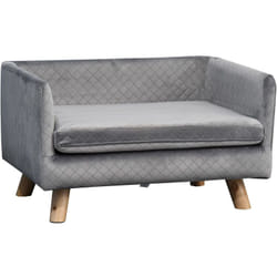 Canapé chien lit pour chien design scandinave coussin moelleux pieds bois massif dim. 64 x 45 x 36 cm velours gris