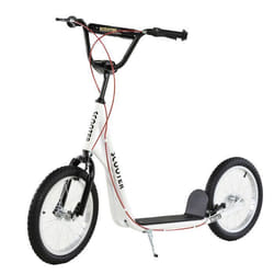 Trottinette patinette pour enfants à partir de 5 ans grands pneus guidon réglable poignée frein et béquille acier blanc