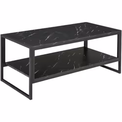 Description générale Table basse simple et élégante avec un plateau aspect marbre et une base en métal, apportant modernité e ...