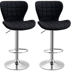 Lot de 2 tabourets de bar design contemporain hauteur d'assise réglable 59-81 cm pivotant 360° lin noir