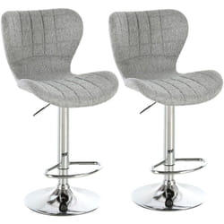Lot de 2 tabourets de bar design contemporain hauteur d'assise réglable 59-81 cm pivotant 360° lin gris