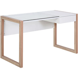 Homcom - Bureau Informatique Table de Travail Ordinateur avec Grand Plateau en Verre Trempé et Tiroir Intégré Idéal pour Bureau Chambre 120 x 60 x 75