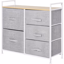 Description générale Cette armoire de rangement naturelle et traditionnelle à 5 tiroirs crée un meuble rustique et unique. El ...